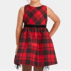 Cat & Jack Plaid Holiday Dress Red & Black Bow Layered Taffeta Girls 2T NWT Kids